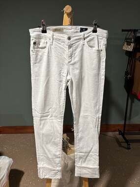 AG Adriano Goldschmied The Stevie Cuff Slim Straight White Jeans